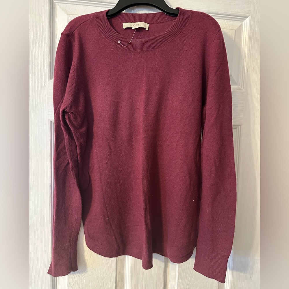 LOFT Women's Rich Maroon Crew Neck Sweater